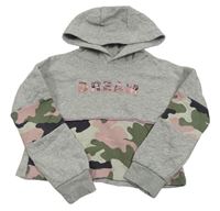 Šedo-army crop mikina s nápisom a kapucňou F&F