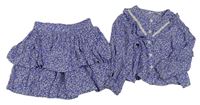 2set - Modro-biela kvetovaná blúzka s volánky + ľahká sukňa M&S