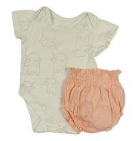 2set - Smetanové body se slony + meruňkové kalhotky na plenku