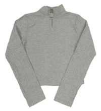 Šedé melírované žebrované crop triko se zipem Select