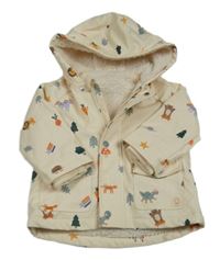 Krémová nepromokavá lehce zateplená bunda s obrázkami a kapucňou George
