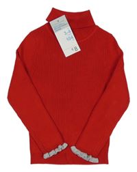 Nové - Červený rebrovaný svetrový rolák Primark