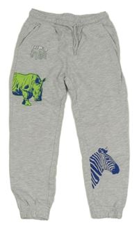 Šedé melírované tepláky s nosorožcem a zebrou
