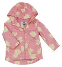 Ružová kvetovaná nepromokavá jarná bunda s kapucňou F&F