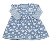 Modré bodkovaná é bavlnené šaty s pruhy na rukávech M&S