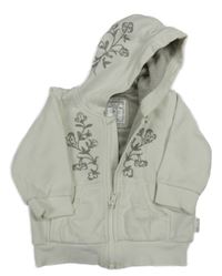 Smetanová zateplená propínací mikina s výšivkami květin a kapucí H&M