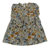 Světlebéžovo-tmavomodro-medové kvetované teplákové šaty Name it