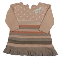 Ružovo-hnedé svetrové šaty s pruhmi a bodkami Matalan