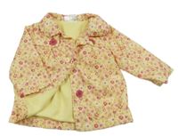Žltá kvetovaná šušťáková jarná bunda so srdiečkami