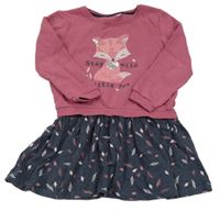 Vínovo-tmavomodrá teplákovo/bavlněná šatová tunika s liškou