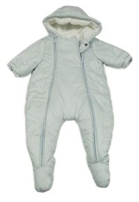 Světlemodrá šusťáková zimní kombinéza s kapucí