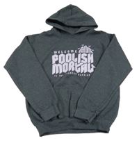 Tmavosivá melírovaná mikina s nápisom a kapucňou Gildan