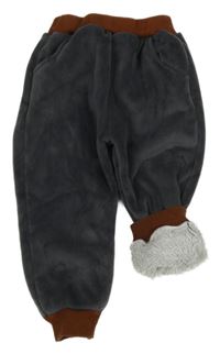 Antracitové plyšové zateplené tepláky