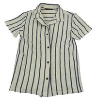 Smetanovo-tmavomodrá pruhovaná tepláková košile Primark