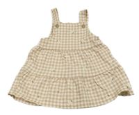 Hnedo-smotanové kockované bavlnené šaty s výšivkami květin C&A