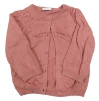 Starorůžový propínací svetr s perforovanými srdíčky F&F