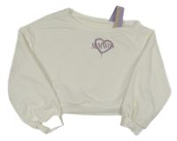 Smotanová crop mikina so srdcem s nápisom Shein