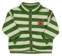 Zeleno-smotanová pruhovaná fleecová prepínaci mikina s tigrom