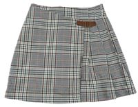 Béžovo-čierno-hnedá kockovaná zavinovací sukňa C&A