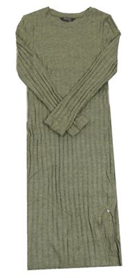 Khaki rebrované úpletové elastické šaty Primark