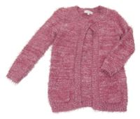 Ružový melírovaný svetrový cardigan