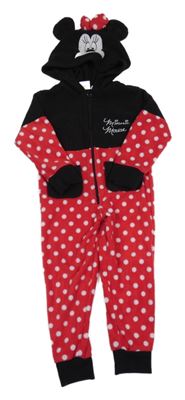 Červeno-černá fleecová kombinéza s kapucí - Minnie Disney