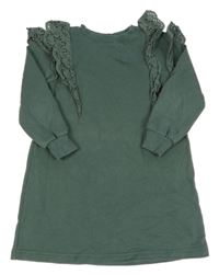 Tmavozelené teplákové šaty s volániky s madeirou H&M