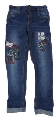 Tmavomodré skinny rifle s nášivkami F&F