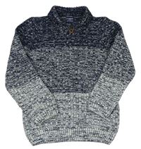 Tmavomodro-sivý melírovaný pletený sveter s golierikom