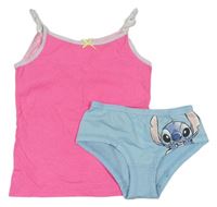 2 set - Neónově ružová košilka + svetlomodré nohavice so Stitchem