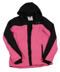 Černo-růžová softshellová bunda s nápisem a kapucí 