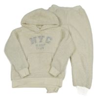 2 set - smetanová huňatá mikina s nápisem a kapucí + tepláky Matalan