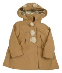 Béžový flaušový kabát s bambulkami a kapucňou Monsoon