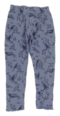 Modrofialové žebrované pyžamové kalhoty s ptáčky tu