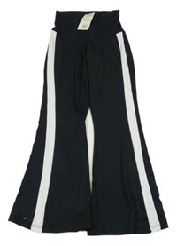 Nové - Černé flare legíny s bílým pruhem Peacocks