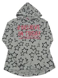 Sivá ľahká úpletová mikina s hviezdičkami a nápisom a kapucňou Y.F.K.