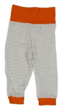 Bílé pruhované lehké tepláky s oranžovým lemem 