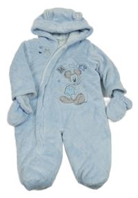 Světlemodrá chlupatá zateplená kombinéza s Mickeym a kapucí Disney