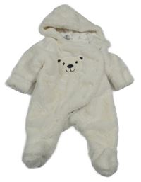 Smotanová kožušinová podšitá kombinéza s medvěďom a kapucňou dopodopo