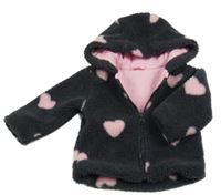 Antracitovo-růžová huňatá podšitá propínací mikina s kapucí dunns