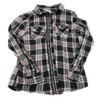 Černo-bílo-vínová kostkovaná košile s kapsami 