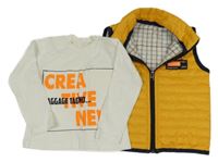 2 set - oková šusťáková prošívaná lehce zateplená vesta + bílé triko s nápisem 