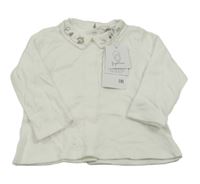 Nové - smetanové triko s límečkem a výšivkami 