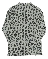 Sivé melírované tričko so stojačikom a leopardím vzorom Next