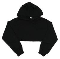 Čierna crop mikina s kapucňou a uškami Shein