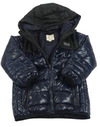 Tmavomodro-čierna šušťáková prešívaná zateplená bunda s kapucňou River Island