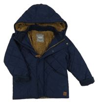 Tmavomodrá šušťáková prešívaná zimná bunda s kapucňou zn. Next