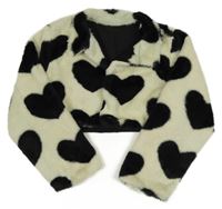 Bielo-čierne kožušinové bolerko so srdiečkami