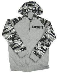 Šedo army propínací mikina s nápisem a kapucí Fortnite