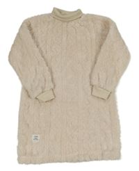 Smetanové chlupaté svetrové šaty s límečkem 